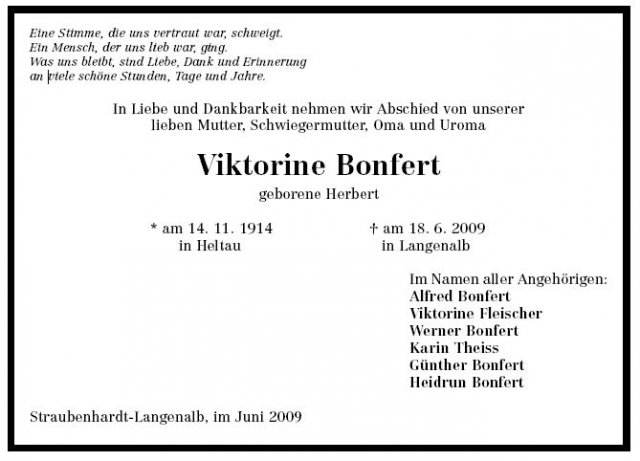 Herbert Viktorine 1914-2009Todesanzeige